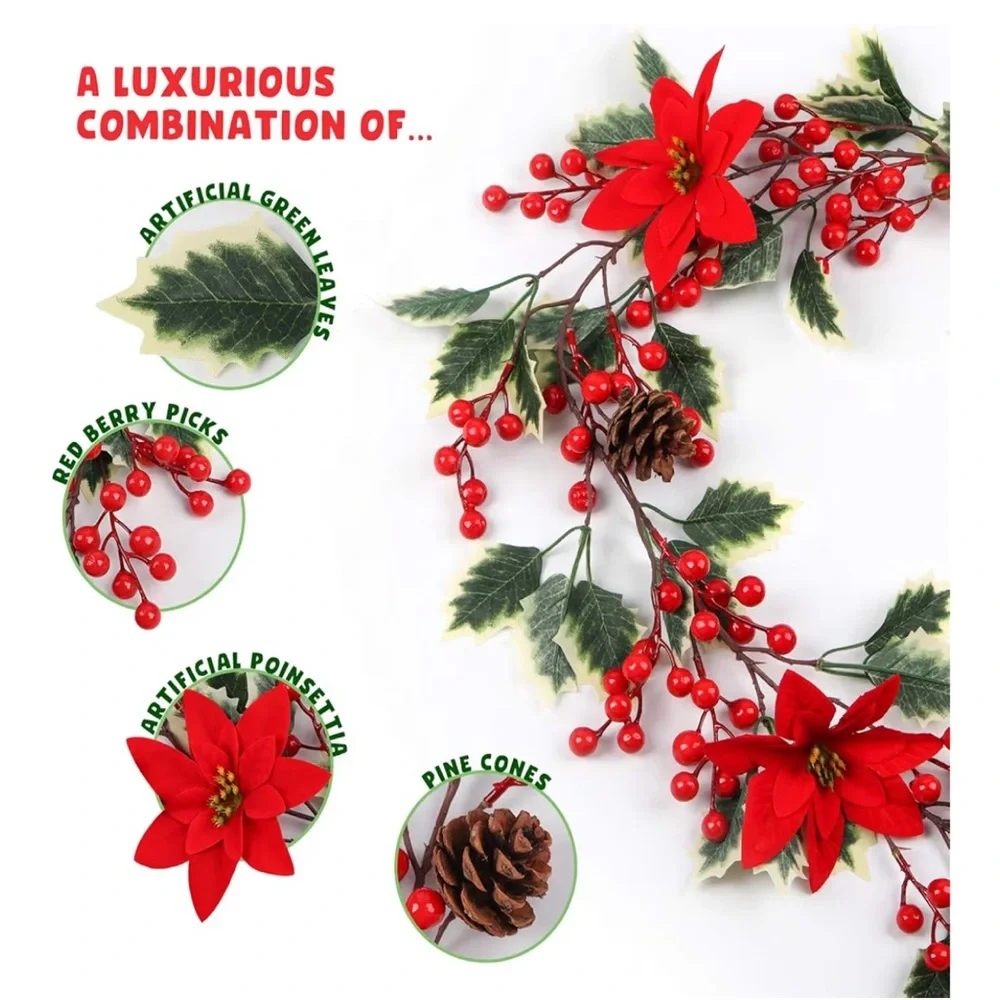 Festive Red and Green Holiday Garland 6.3 feet. So beautiful and full. 🎄💕